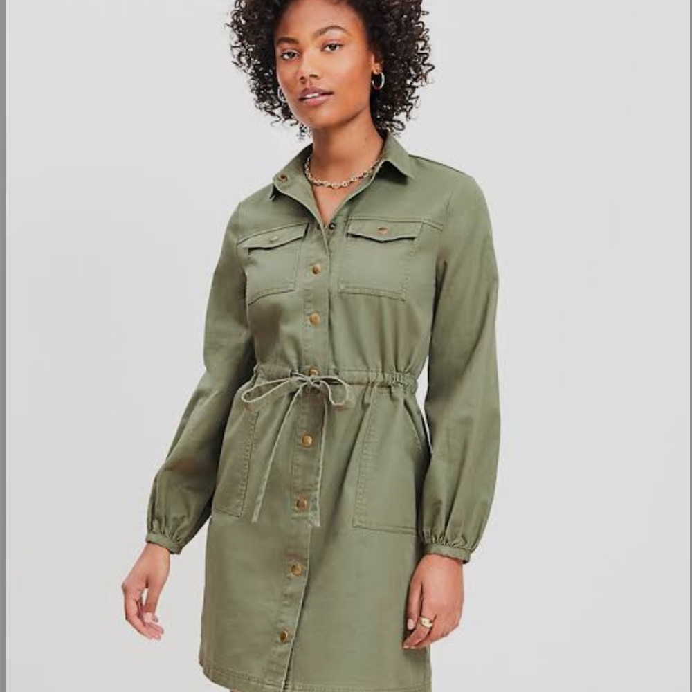 LOFT Green Utility Jacket with Tie Waist